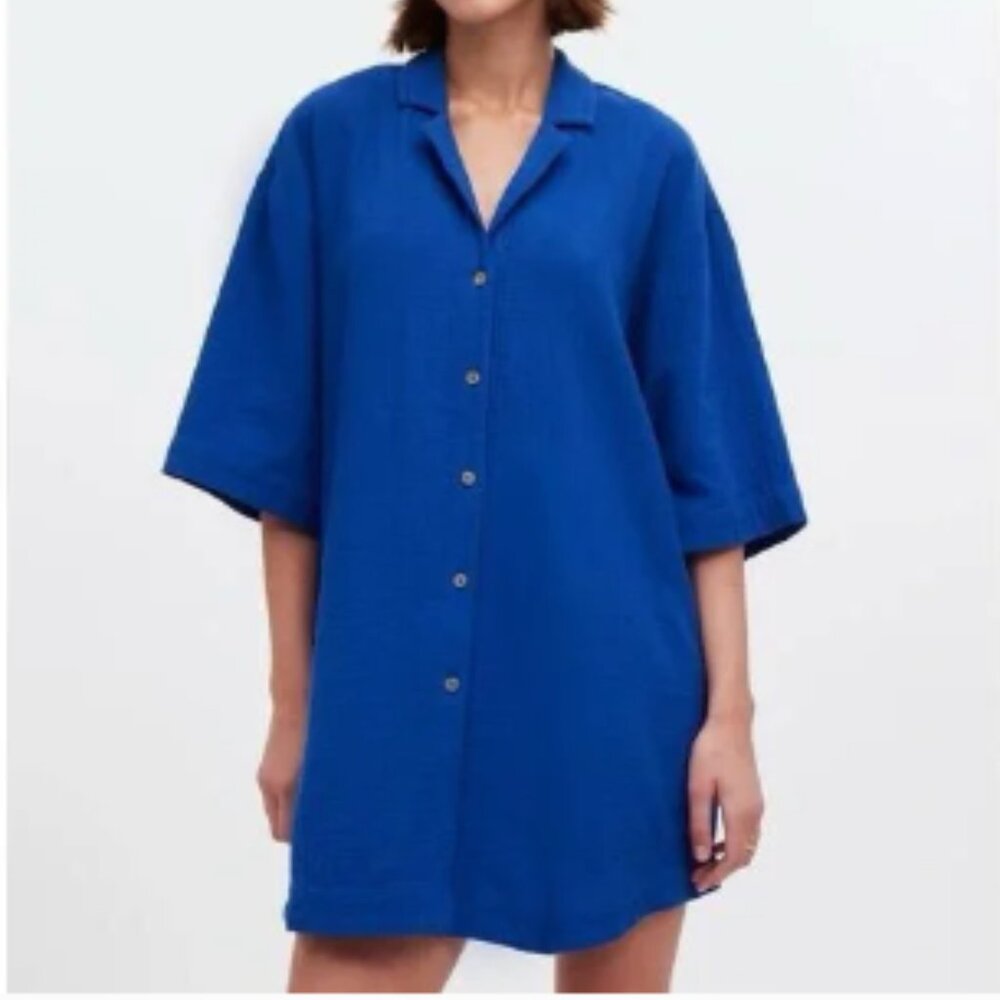 Madewell Royal Blue Lightspun Cover Up Mini Shirtdress
